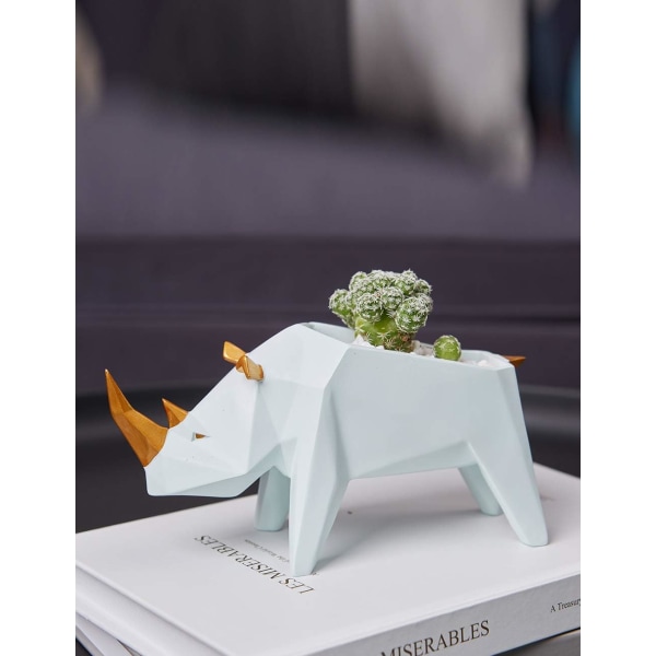 Rhino Planter Pot Staty Konstgåva Figur Resin Skulptur Dekor