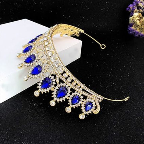 (Blå) Dronning Krone Smykker Uten Kam Rhinestone Bryllup Krone