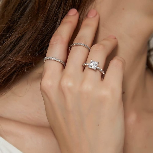 Vigselring Cubic Zirconia Halv evighet Stackable Förlovnings Ri