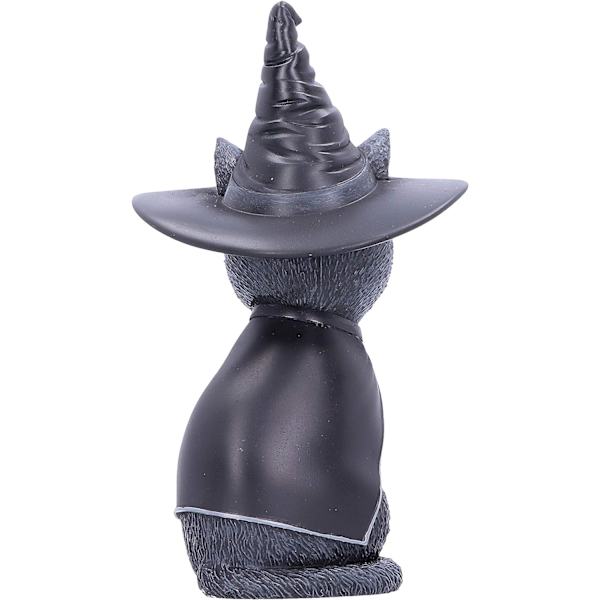 Svart häxhatt mystisk kattstaty 10,5 cm, fristående djurskulptur