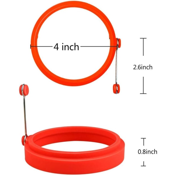 Mcmuffin 6-pak Non-Stick Runde Silikone Æg Ringe, 4 Tommer, Rød