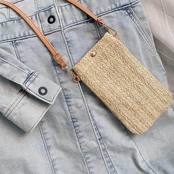 1 Beige Messenger Bag, Damväskor Casual Vävd Halmväska, Vävd Shou