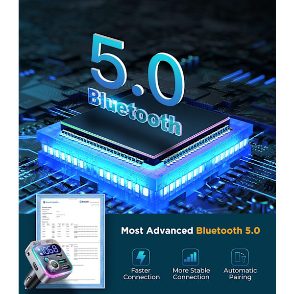 Bluetooth FM-sender og billader med hurtigopladning 48W