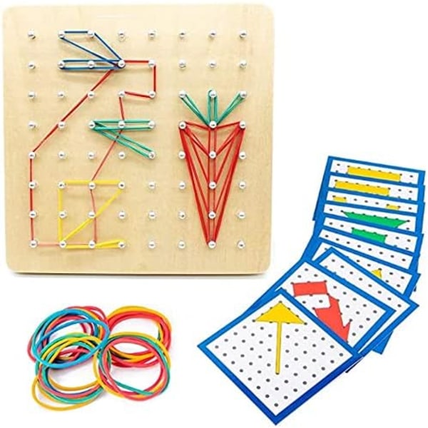 Puinen Geoboard -toimintakuviokorteilla ja kuminauhalla - 8x8
