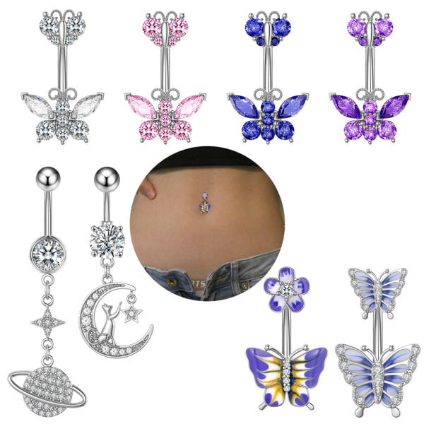 Belly Button Ring Surgical Steel CZ & Ball 8pcs 14G Navel Ring St