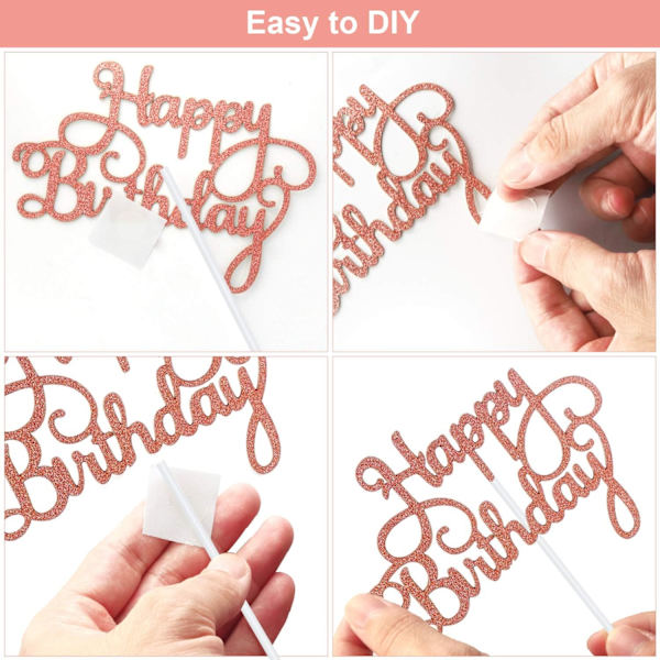 15 kappaletta ruusukultaisia syntymäpäiväkakun koristeita Happy Birthday Cake Top