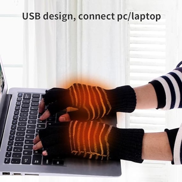 (Sort) USB-opvarmede handsker, vinteropvarmede handsker til mænd og kvinder