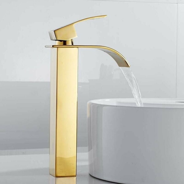 1 st guld badrum handfat kran hög vattenfall pip för handfat, Mod