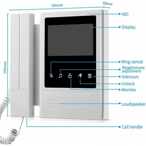 4,3 tommer kablet videodørtelefon system visuel dørklokke med