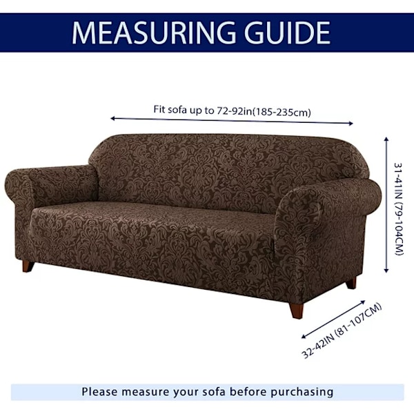 Mörk kaffefärgad sofföverdrag, 3-sits jacquard Damaskus soffa co