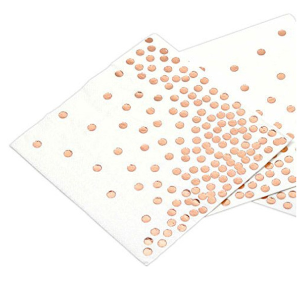 50 stk. Roségull Servietter i Papir, Cocktail Servietter 33*33cm med Ros