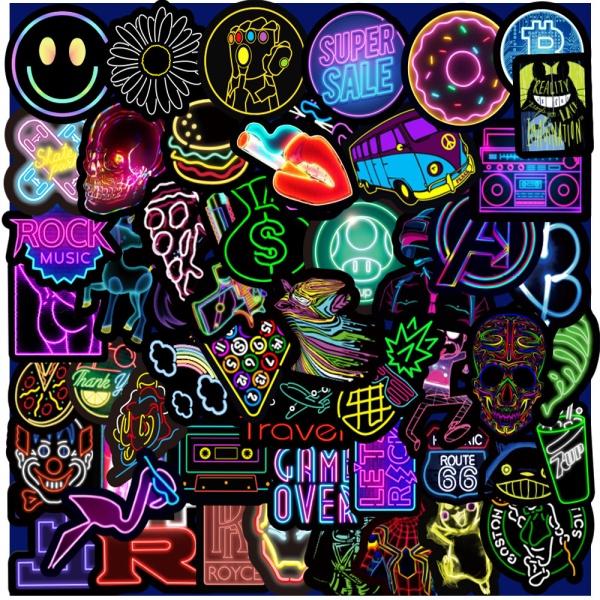 （2）50 Graffiti Neon Stickers Mobiltelefon Laptop Vattenkopp Vattenp