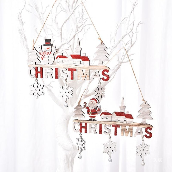 Jul Snögubbe Trä Hängande Platta Dörrskylt Jul God Jul