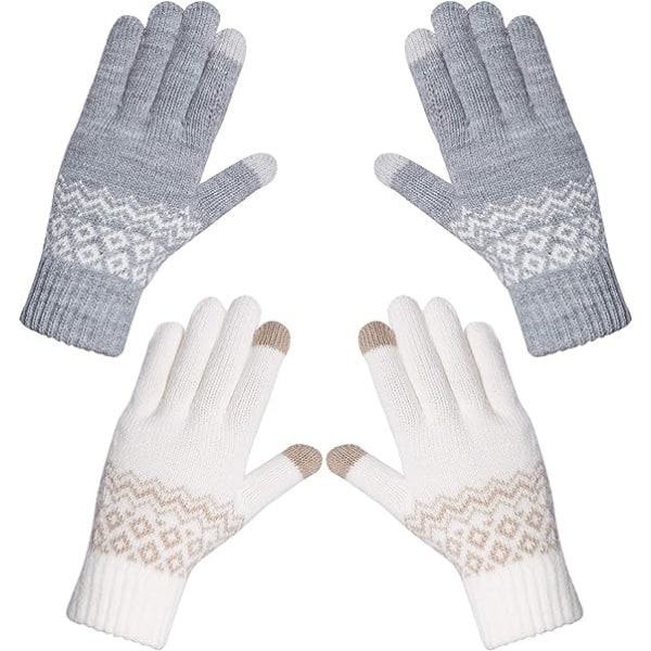 2 Pairs Women's Gloves Winter Warm Touch Screen Gloves Soft Knitt