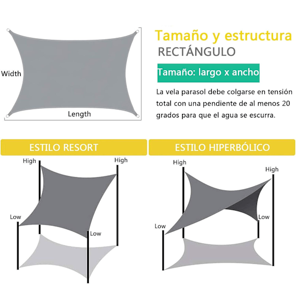 Sun Sail, Waterproof Shade Sail, Triangular Shade Sail Rectangula