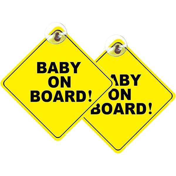Sæt med 2 aftagelige advarselsskilte \"Baby on Board\" med sugekop
