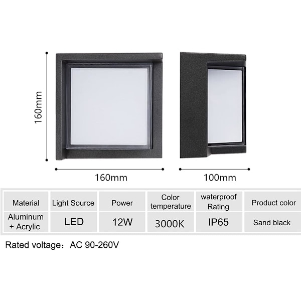 Moderni LED-ulkoseinävalaisin 12W vedenpitävä IP65/alumiini+akryyli