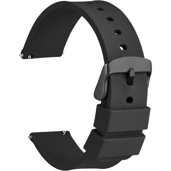 22mm Quick Change Black Buckle Silicone Strap for Men and Women (