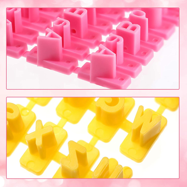 Aakkoset Numerot Piste Keksit Keksi Kirjain Leima Keksit Leimasarja Sisältää Pienet Ja Isot Kirjaimet Kohokuviointi Leikkaa Fondant DIY Työkalut Keksien Koristeluun (Keltainen, Vaaleanpunainen)