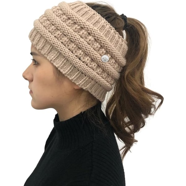 Beige vintermössa för kvinnor, varm stickad mössa i ullgarn