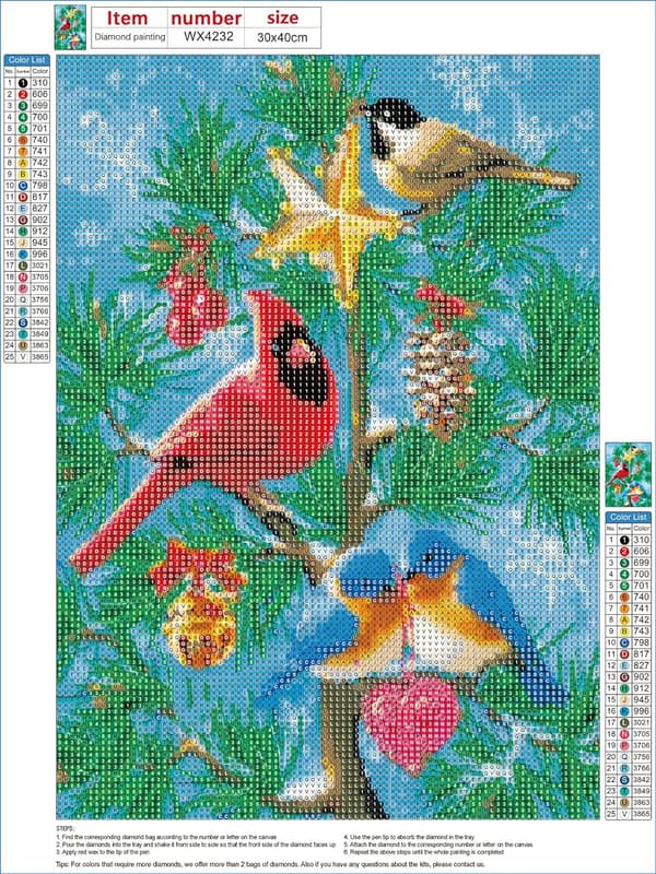 30x40cm / 12x16 tommer Jule Diamantmaleri Kit Kardinalfugle