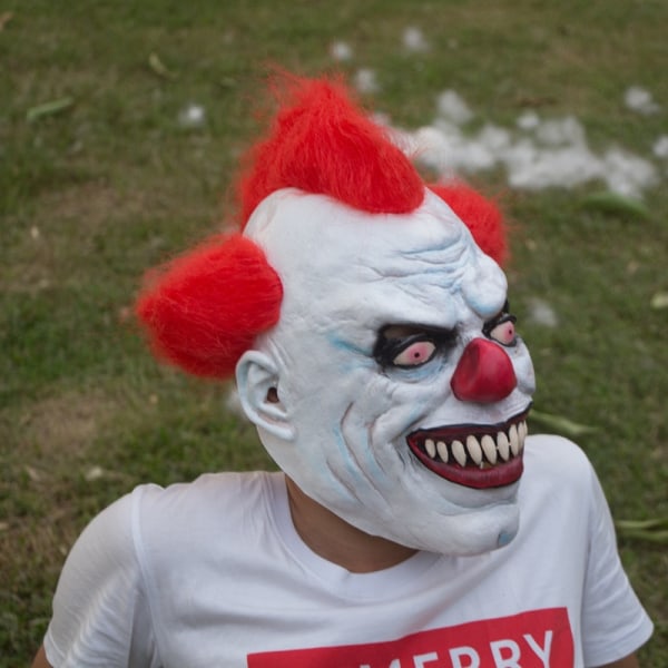 3/4 clown mask, med hår, latex