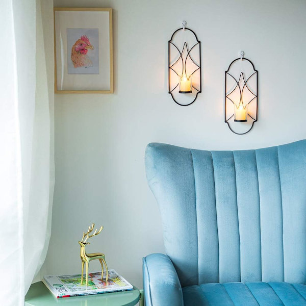 Set med 2 Tealight-hållare Ljusstake Väggmonterad Metall Ljus