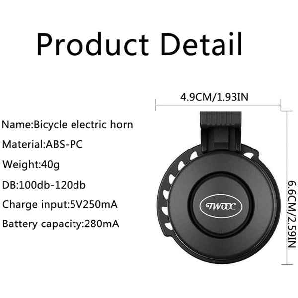 Sykkelklokke Sykkelklokke USB Oppladbar Usynlig sykkelalarm