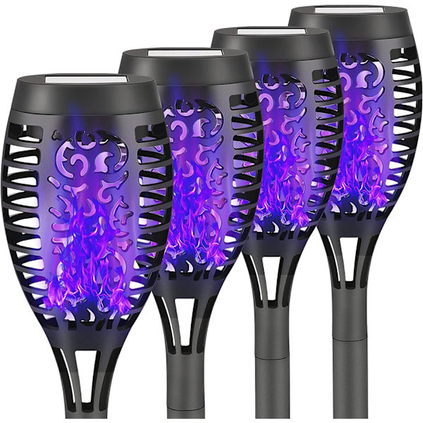 4 kappaletta aurinkotorch-valaisimia välkkyvällä liekillä, aurinkoiset Halloween-valot