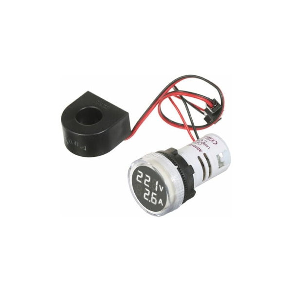 1 stk. Hvit Mini Digital Volt-Ammeter Rund Voltmeter Ammeter Voltm