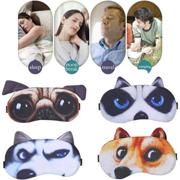Set med 4 sovmasker, djursovmask mjuk och fluffig ögonmask f