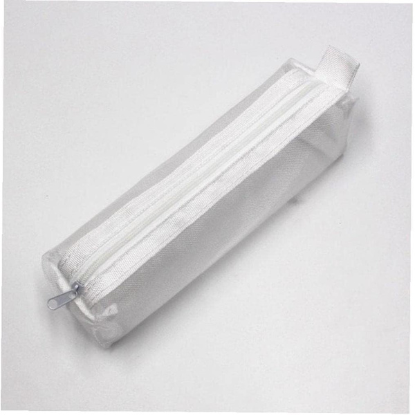 Vit pennfodral i mesh med dragkedja, transparent pennfodral i nylonmesh