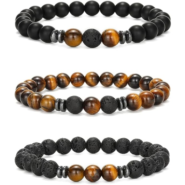 Frosted Volcanic Stone Green tiger eye 3 Pieces 8mm Bead Bracelet