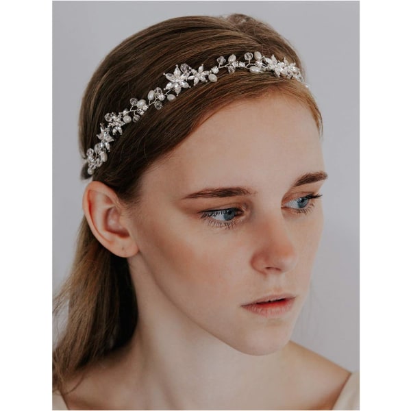 Rhinestone Bröllop Pannband Pannband, Silver Hair Vine Headpiece