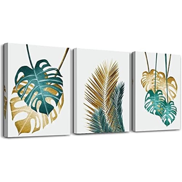 Ableau Väggdekoration Vardagsrum Canvas Monstera Guld Och Gre