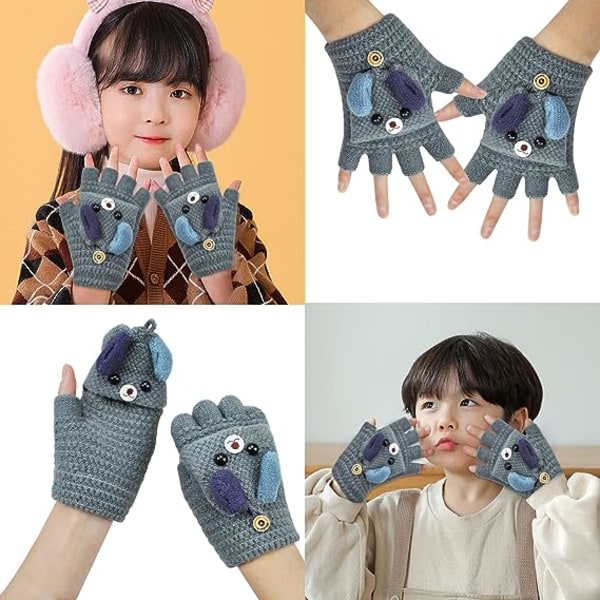 2 par vinterhandskar Barnvantar Stickade Vantar 5 Fingrar W