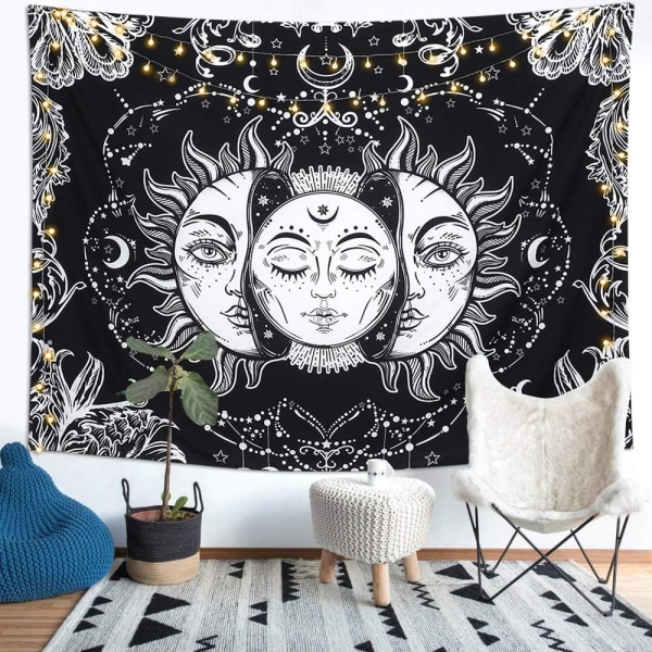 Aurinko ja kuu Tarot Tapestry Psykedeelinen Tapestry Black Celestial