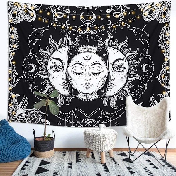 Sol og Måne Tarot Tapet Psykedelisk Tapet Sort Himmellegeme