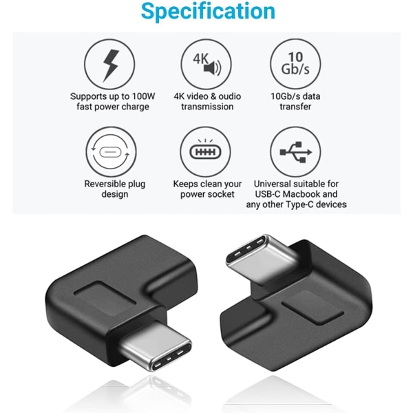 Oikean kulman USB C -sovitin, 90 asteen USB C - USB Type-C uros