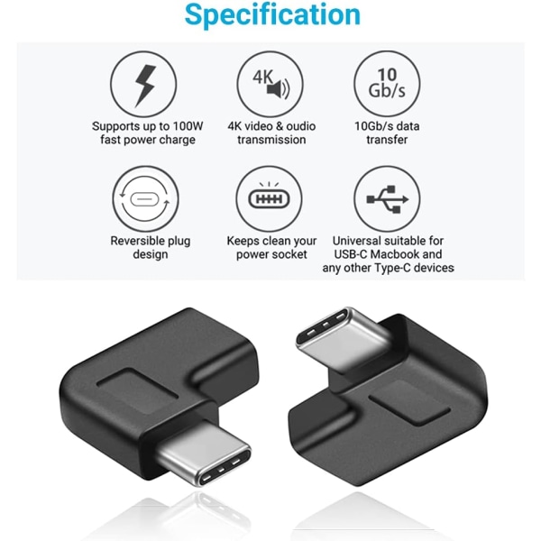Retvinklet USB C-adapter, 90 graders USB C til USB Type-C han til