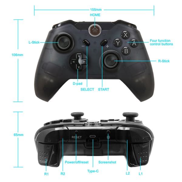 Trådløs spillkontroller for Nintendo Switch med skjermbilde, vibrati