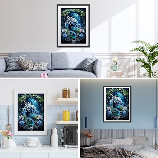 30x40cm Lohikäärme Timanttimaalaus Sarjat, 5D Valkoinen Lohikäärme Timantti Pai