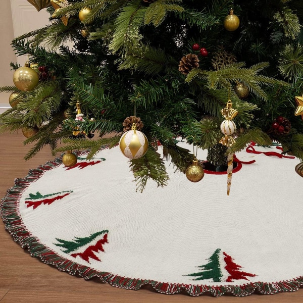 1PC White Large Christmas Tree Skirt, 122cm Heavy Wool Tree Skirt