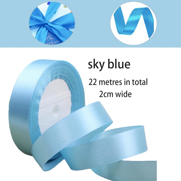 Himmelsblå set med 2 satinband 20 mm