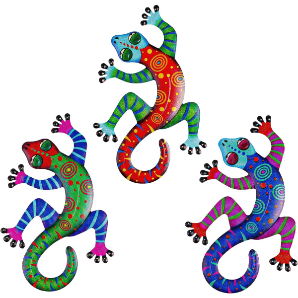 Metal Gecko Väggdekor, 3st Trädgårdsdekorationer Väggkonst utomhus Ga