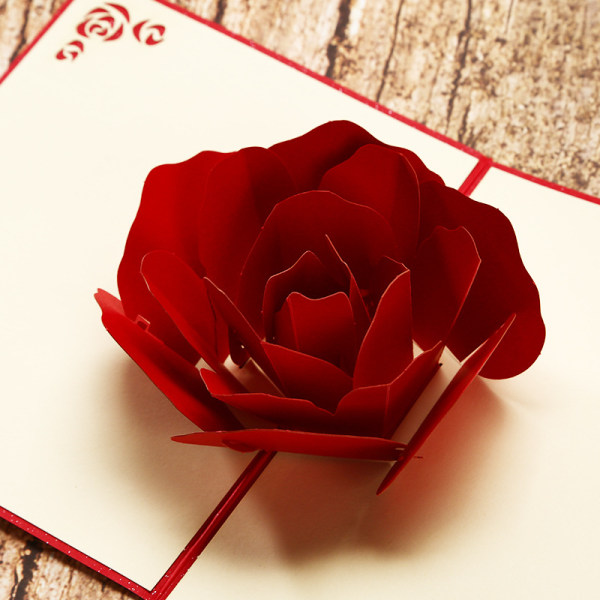 3D ruusun muotoinen romanttinen hääpäivä onnittelukortti