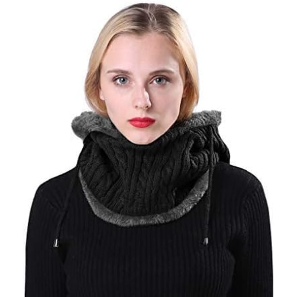 Termisk fleece stickad balaclava mössa 2 i 1 huva halsduk hatt W