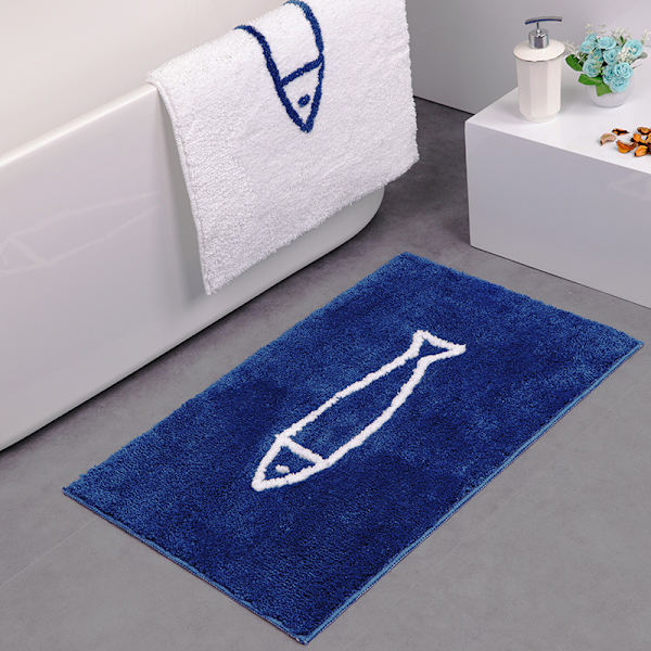 Badrumsmatta 40 x 65 cm halkfri badrumsmatta fisk blå, polyester, W