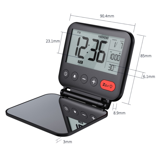 Reseväckarklocka Mini Bärbar LCD Digital klocka med bakgrundsbelyst C