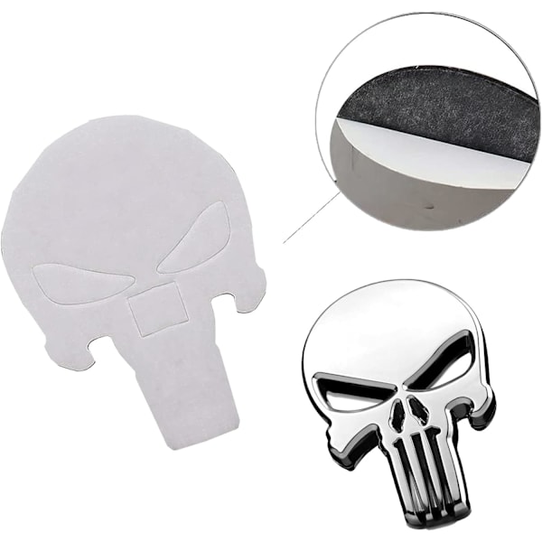 2 stk Punisher 3D metallklistremerke, Punisher Skull motorsykkel